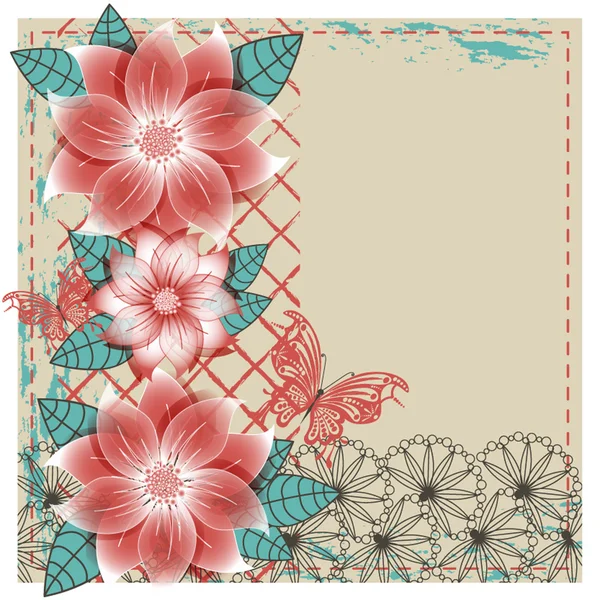 Floral scrapbook card with butterfly — Stock Vector