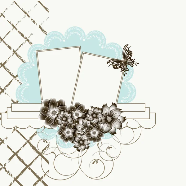 Blommig scrapbook kort med fjäril — Stock vektor