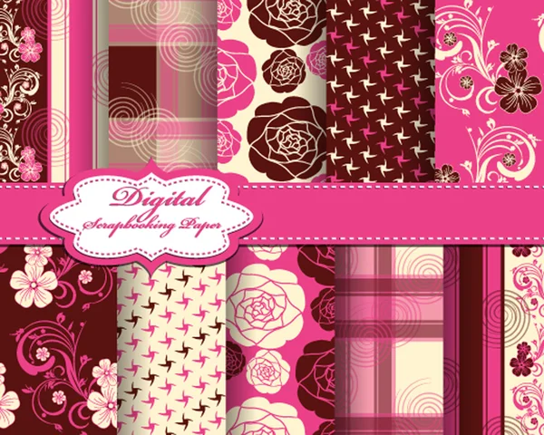 Conjunto de papel padrão de flor abstrato vetor para scrapbook — Vetor de Stock