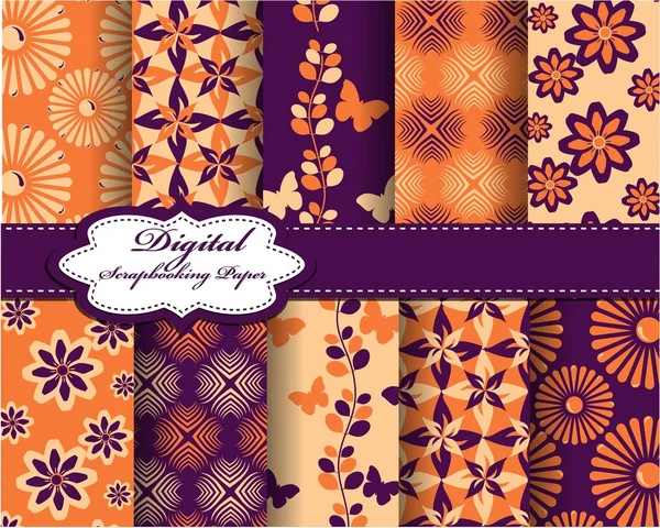 Set of vector flower abstract pattern paper — Stock Vector