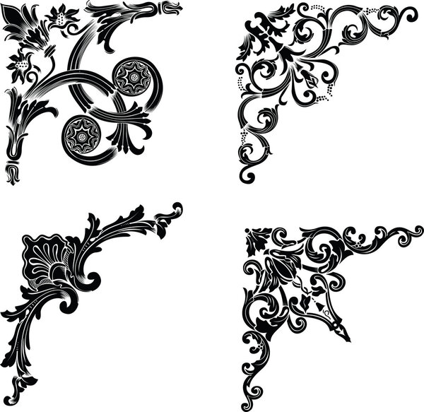 Set Of Four One Color Corners. Elements Of Design.