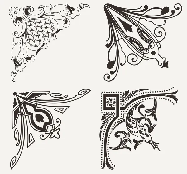 Set Of Four Hogh Ornate Corners. Elements Of Design. — Stock Vector