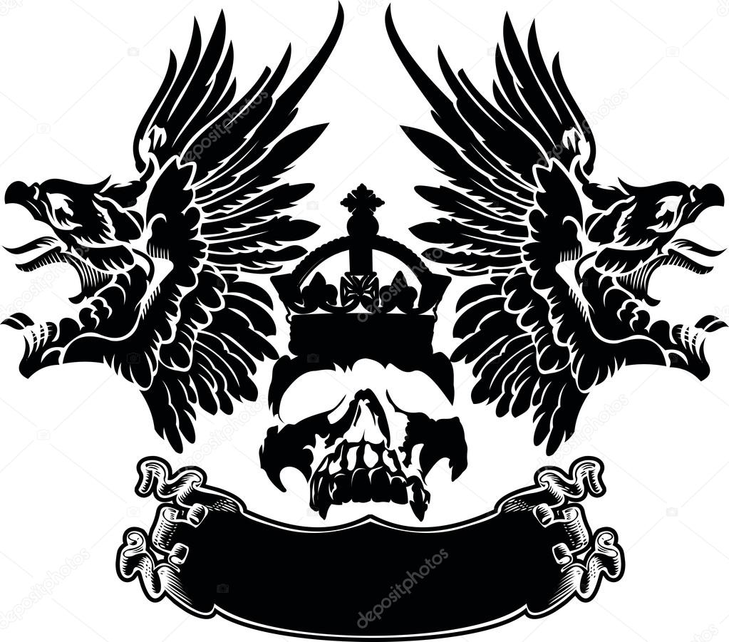 One Color Eagle Wings Skull Symbol Emblem