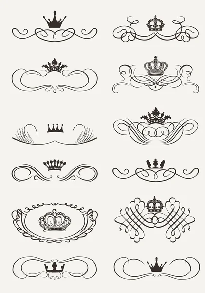 Pergaminos Victorianos y corona. Divisores decorativos. Vintage — Vector de stock