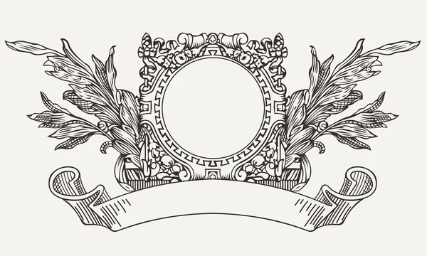 Coroa ornamentada vintage e banner de rolagem — Vetor de Stock