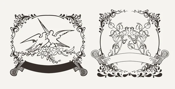 2 つのロマンチックな鳩組成のセット — ストックベクタ