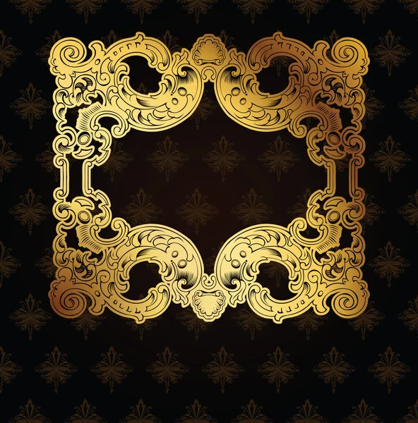 Gold Frame On Brown Ornate Background — Stock Vector