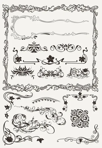 Колекція декоративних меж і елементів в старовинному дизайні — стоковий вектор