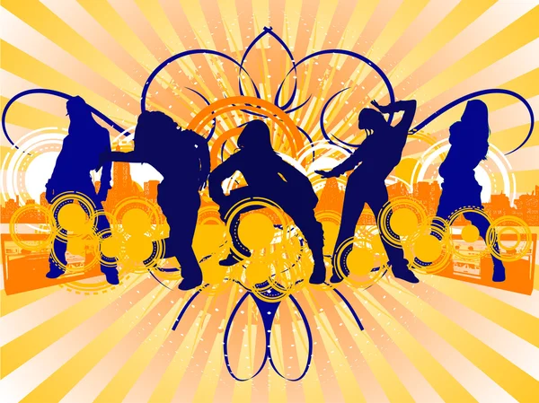 Hip-Hop Danza Ragazze Silhouette — Vettoriale Stock