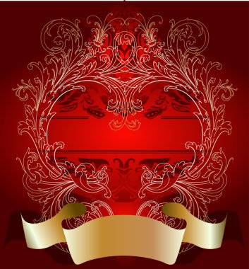 Kırmızı Sevgililer günü kartı zemin üzerine altın