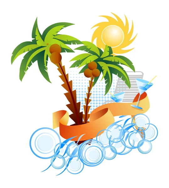 Palms. Sun. Sea. Background. — Stock Vector