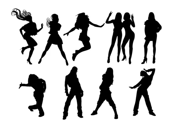 Силуэт танцующих девушек — стоковый вектор