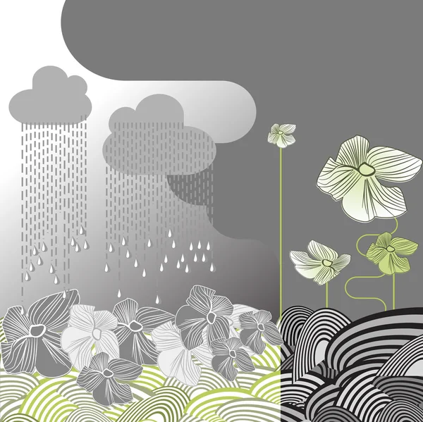 Βροχερή μέρα λουλούδια — Διανυσματικό Αρχείο