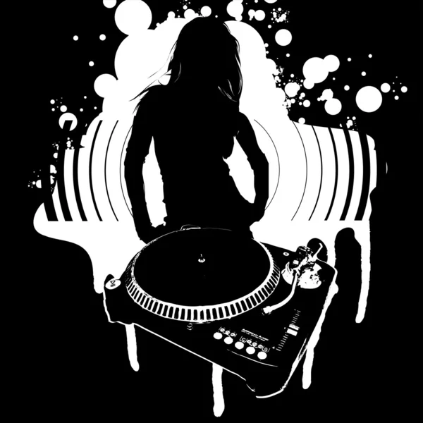 Girl Silhouette, Turntable — Stock Vector