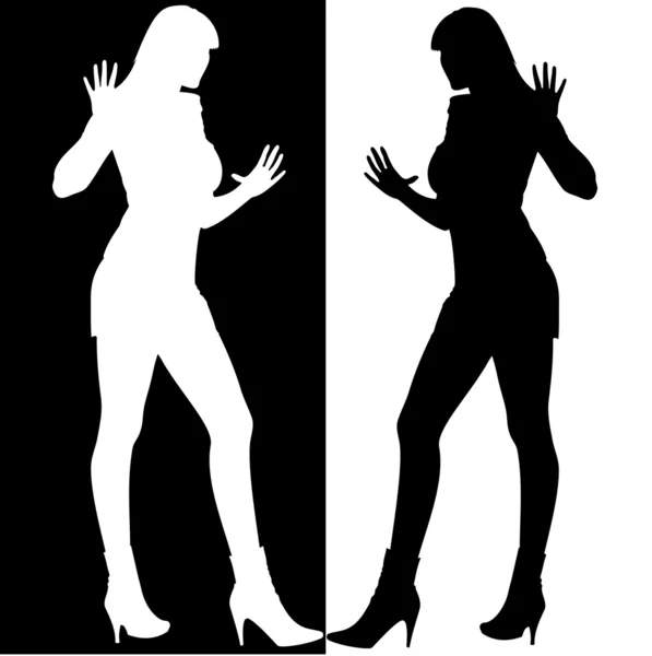 Noir et blanc filles silhouette miroir — Image vectorielle