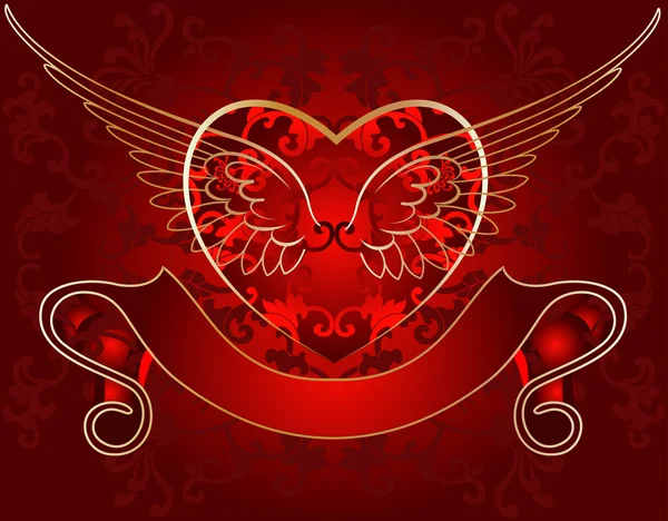 Wing Heart Ouro no vermelho — Vetor de Stock