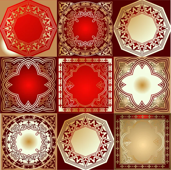 Ouro vermelho vários quad ornamento — Vetor de Stock