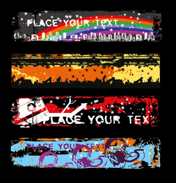 Quatro banners de música Grunge . — Vetor de Stock