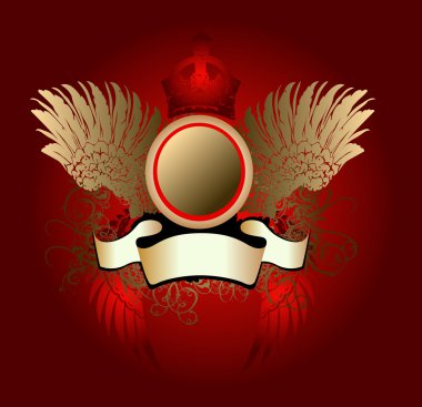 Kırmızı altın kanatlar kafatasında taç giydi.