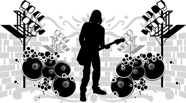Zwart silhouet gitarist — Stockvector