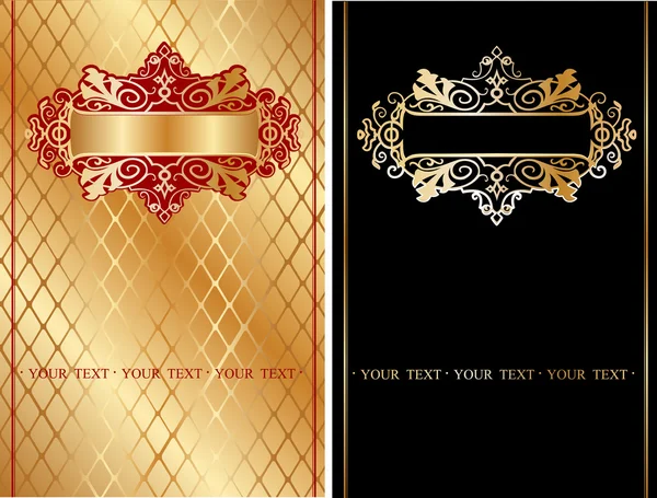 Banner adornado con oro y negro — Vector de stock