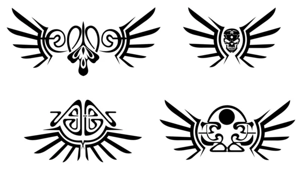 Set of four wings tribal tattoos. — Stock Vector