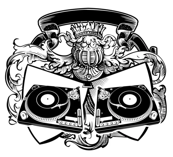 Firma DJ araldica con giradischi . — Vettoriale Stock