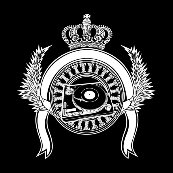 Crowned Heraldry DJ Sign — Stock Vector