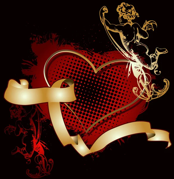 Cupidon d'or coeur — Image vectorielle