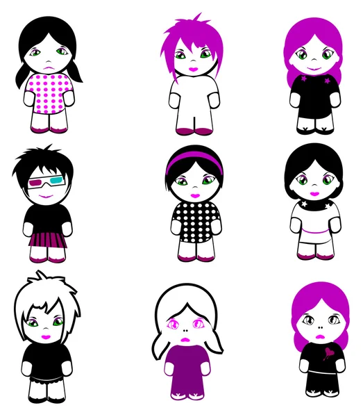 Nueve nuevas muñecas emo . — Vector de stock