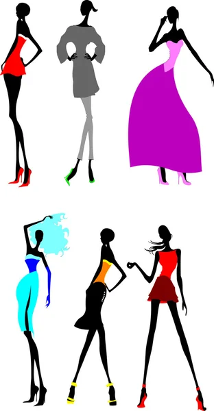 Six Fashion Long Legs Girls. Royalty Free Stock Vectors