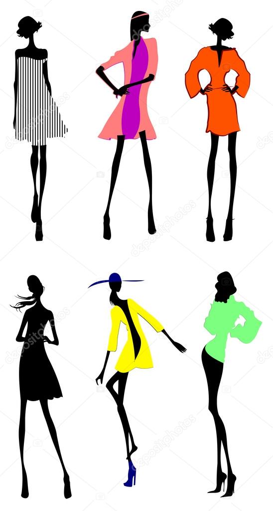 Six Fashion Girls Silhouette.