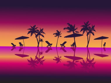 Mor gece deniz palms beach.