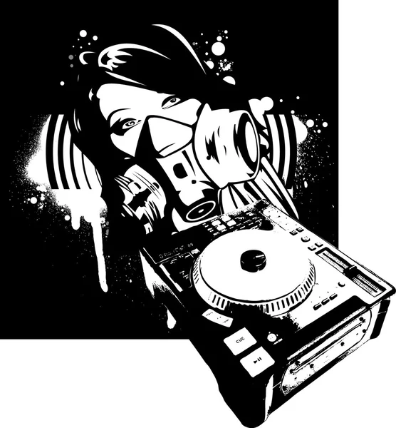 Chica DJ en Gas Máscara — Vector de stock