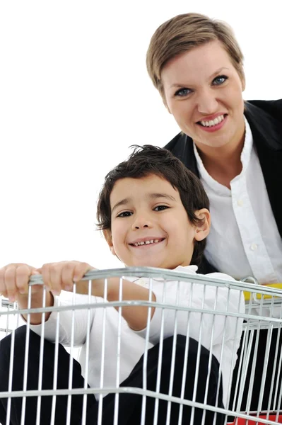 Mamma med barn i shopping — Stockfoto