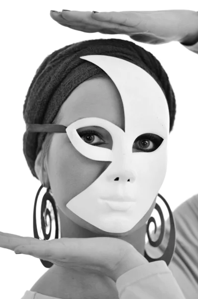 Kvinna med halsduk och mask Stockfoto