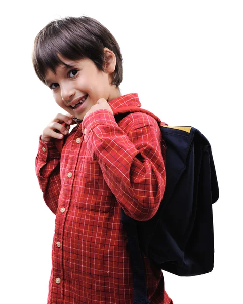 School jongen met rugzak — Stockfoto