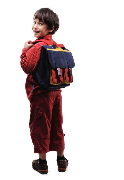 Menino da escola com mochila — Fotografia de Stock