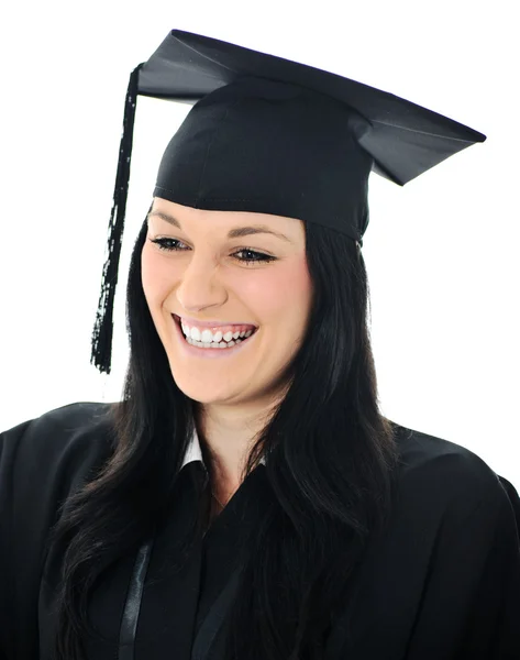 Graduate girl student in gown with diploma — Stock Photo, Image