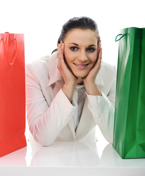 Hermosa joven hembra con bolsas de compras —  Fotos de Stock