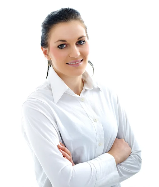 Joven mujer de negocios con traje blanco — Foto de Stock