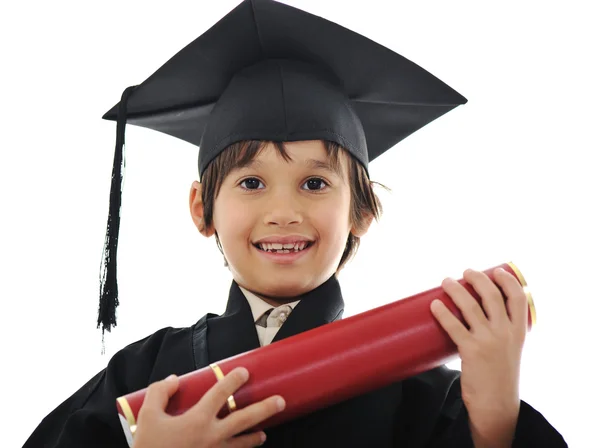 Diploma de graduación niño pequeño estudiante, la escuela primaria exitosa — Foto de Stock