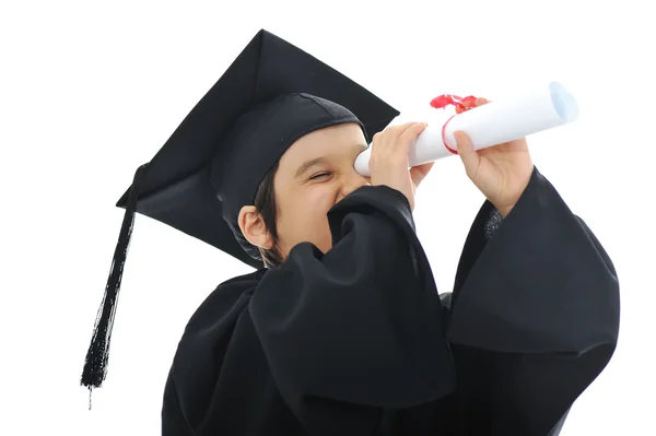 Diplom maturitní malý student, úspěšná základní škola — Stock fotografie