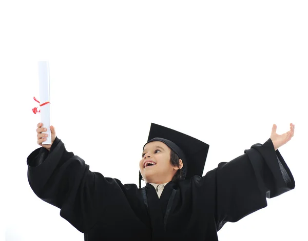 Diplôme petit élève diplômé, école primaire réussie — Photo