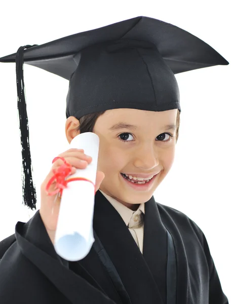 Diploma graduating little student kid, successful elementary school — Stock Photo, Image