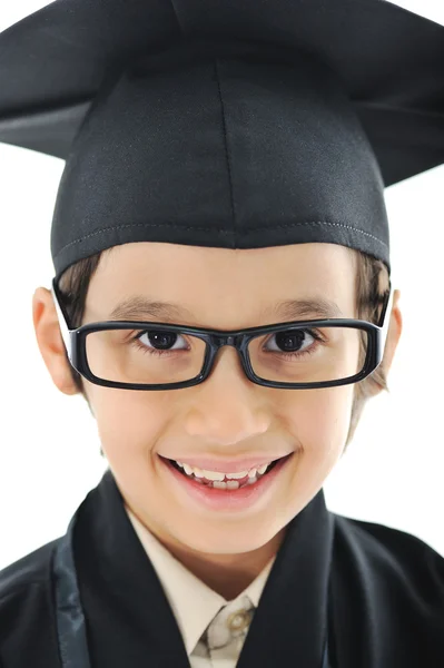 Diploma di laurea piccolo studente bambino, scuola elementare di successo — Foto Stock