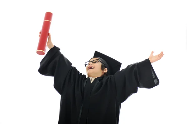 Diploma graduating little student kid, successful elementary school — Stock Photo, Image