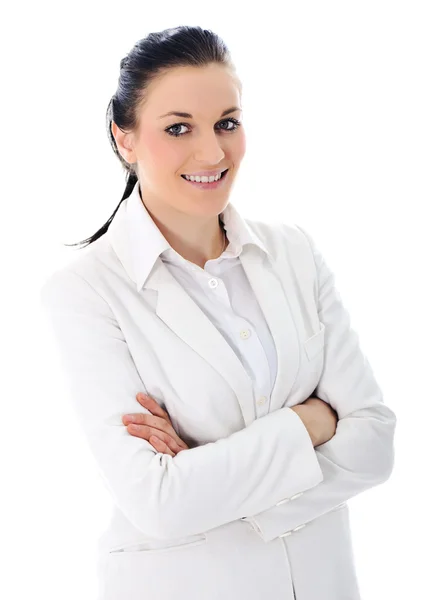 Young business woman wearing white suit Stock Photo