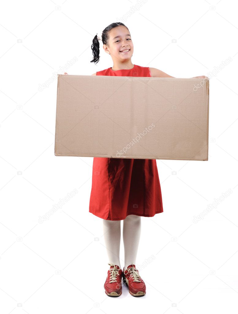 Little girl holding a box, isolated Stock Photo by ©zurijeta 21376137