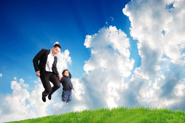 Father with son jump — Stock Photo, Image